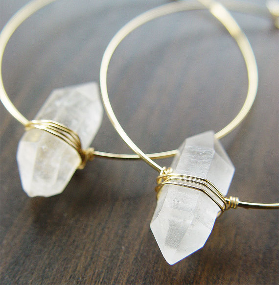 Gemstone Gold Hoops