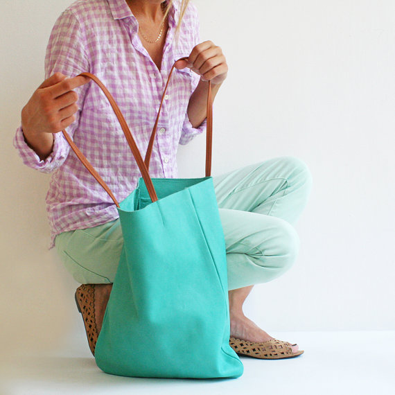 Turquoise Leather Tote